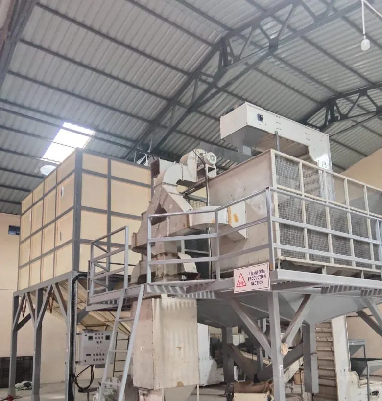 The production section of the plant, signposted, with the aspirator and grading platform in view